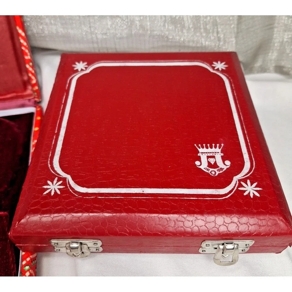 2 Vintage Velvet Lined Jewelry Set Suite Boxes Necklace Earrings Bracelet India